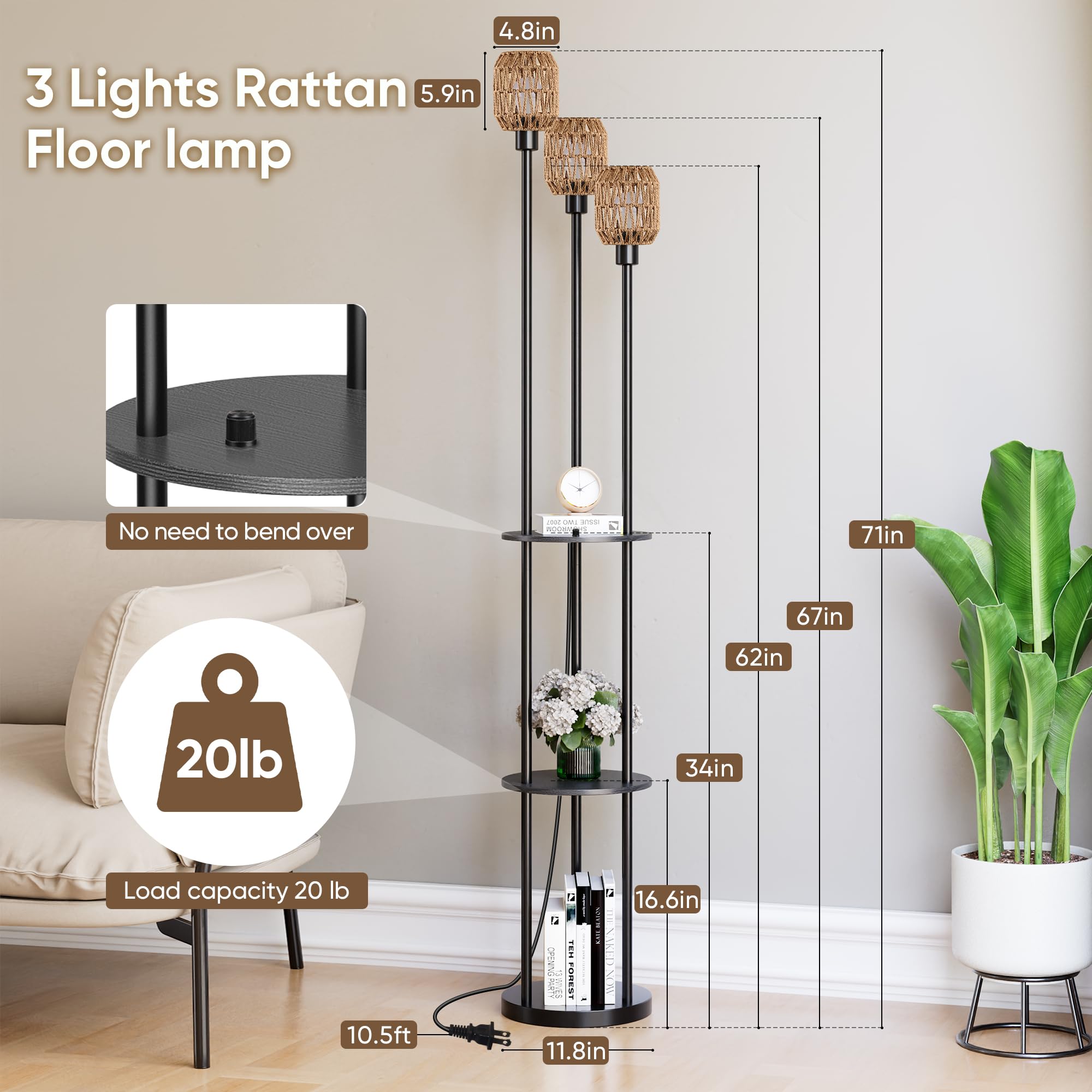 WIHTU shelves bottom base and weighted base keep lamp steady