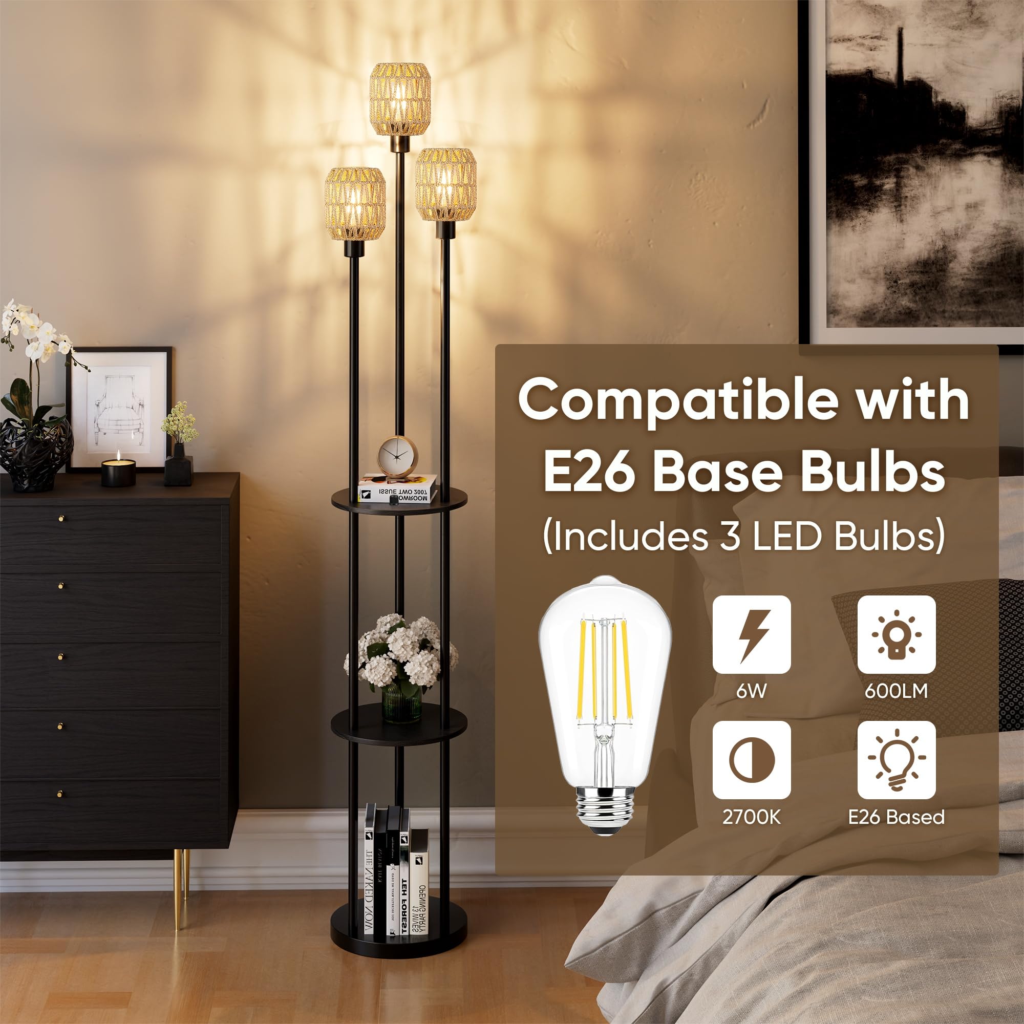 WIHTU includes three 6W LED bulbs for efficient lighting