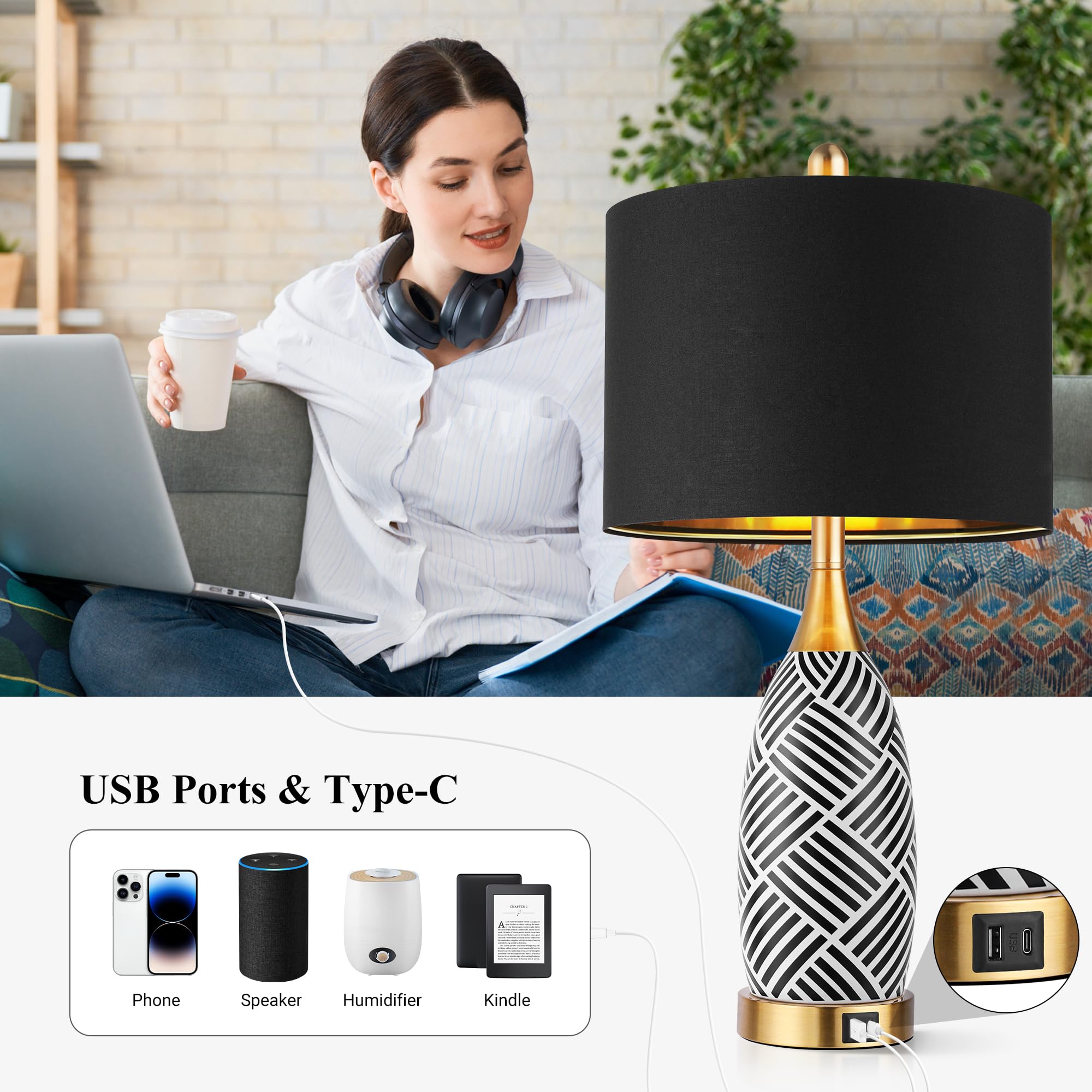 WIHTU black and white striped shade adds classic contrast