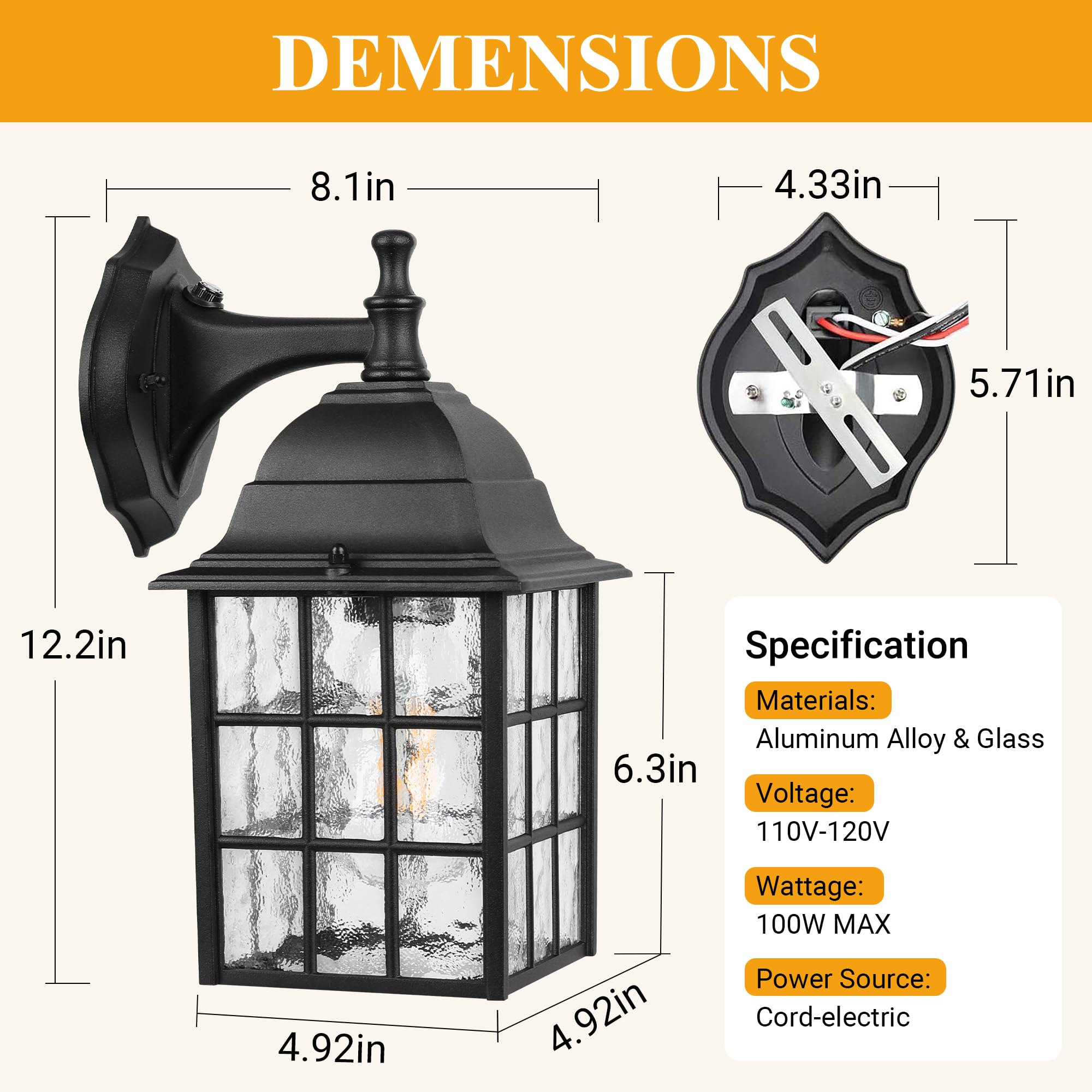 WIHTU dusk-to-dawn wall light open-bottom design for easy bulb replacement