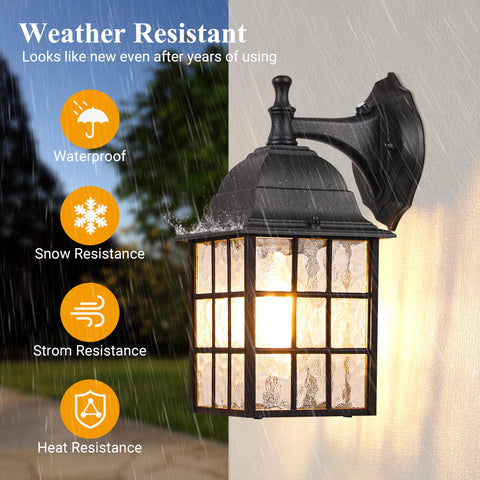 WIHTU dusk-to-dawn wall light in black waterproof finish protects entry from rain