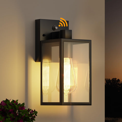 WIHTU dusk-to-dawn wall sconce on front porch provides a welcoming glow.