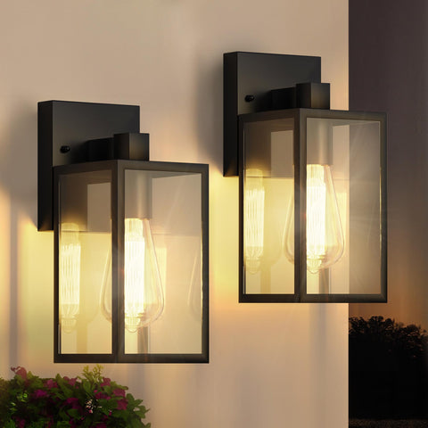 WIHTU exterior porch light in full view highlights durable metal housing and glass panel.