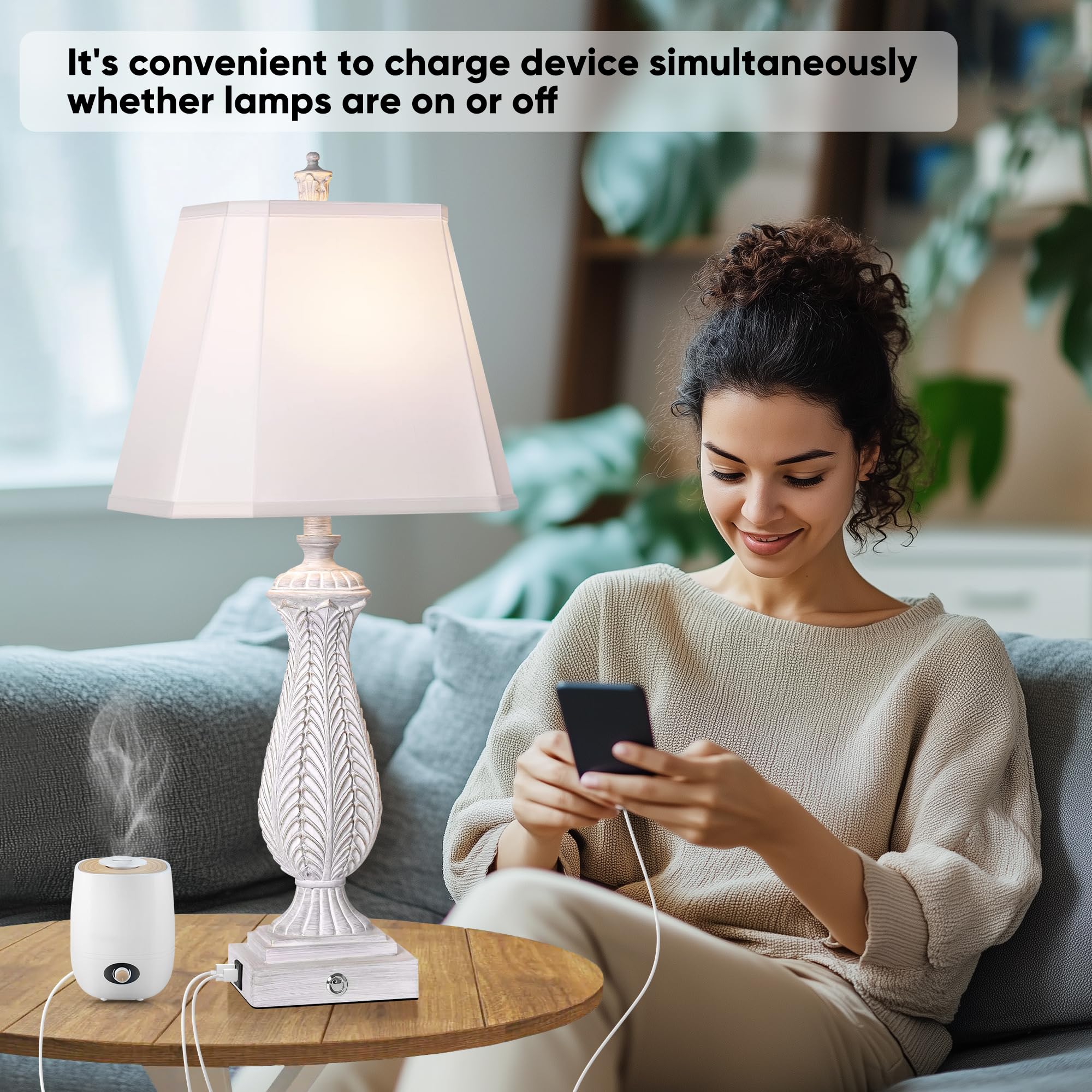 WIHTU Farmhouse rustic table lamp with white shade enhances living space