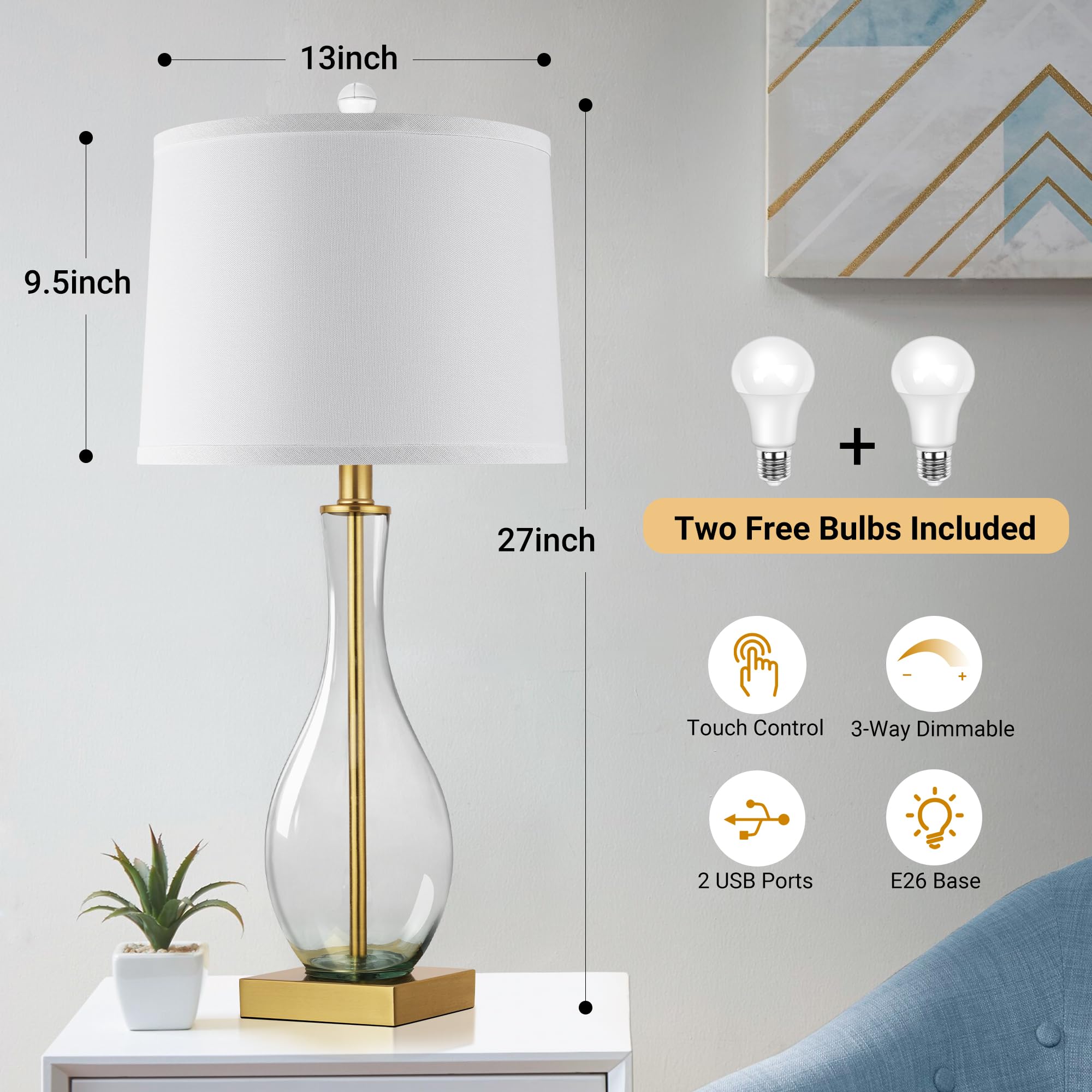 WIHTU gold finish modern lamps add a touch of luxury.