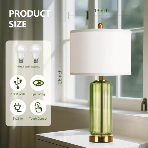 WIHTU green glass bedside lamp adds durable, contemporary elegance to a bedroom.