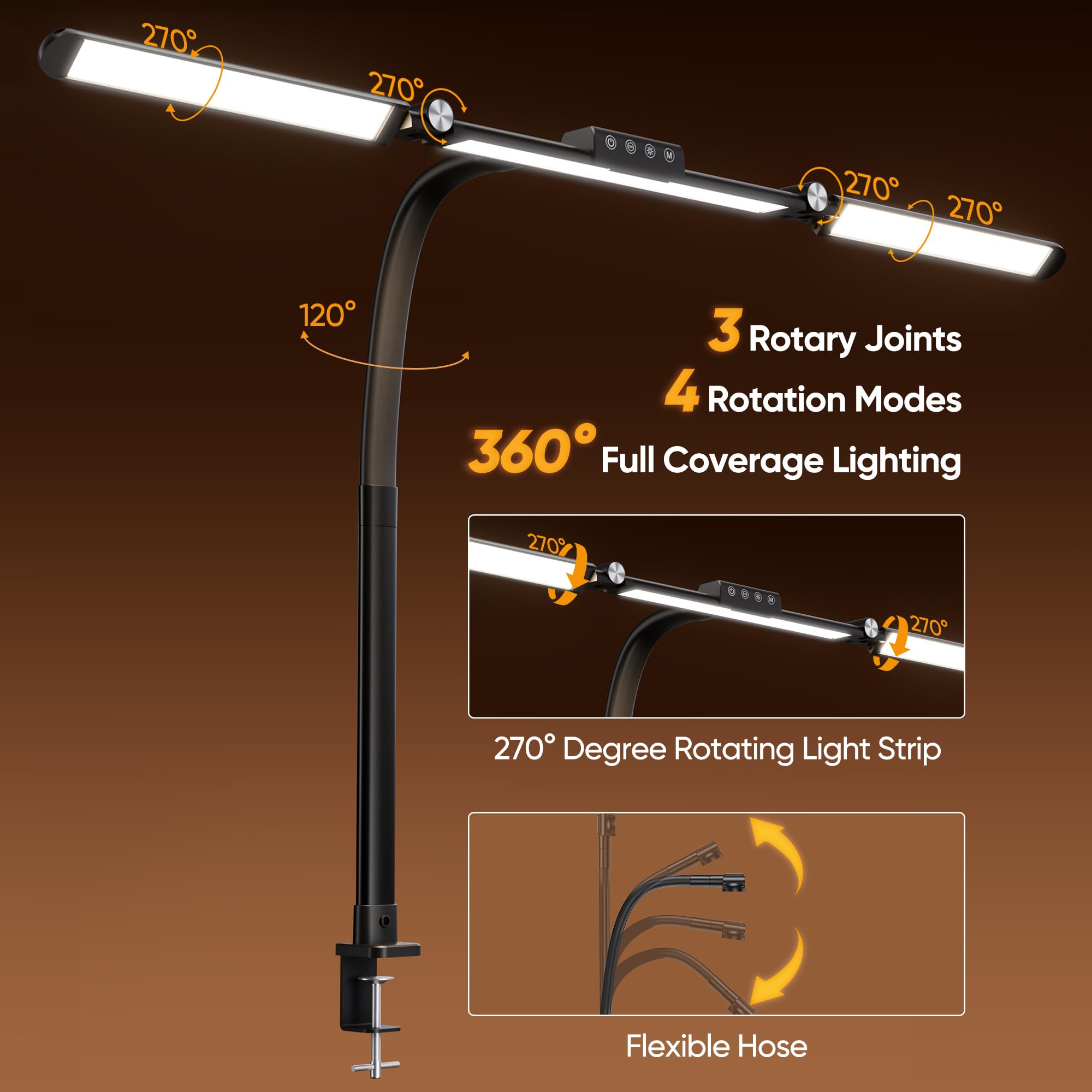WIHTU LED desk lamp dimming control adjusts brightness for tasks.