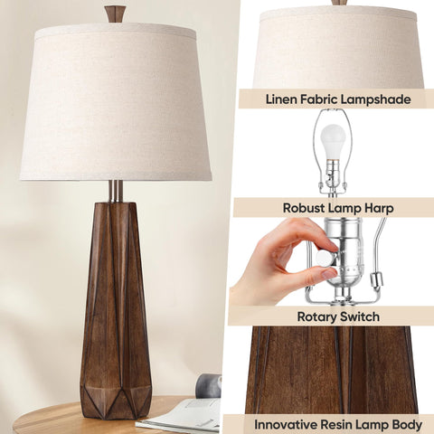 WIHTU linen shade bedside lamp with soft glow and eye comfort