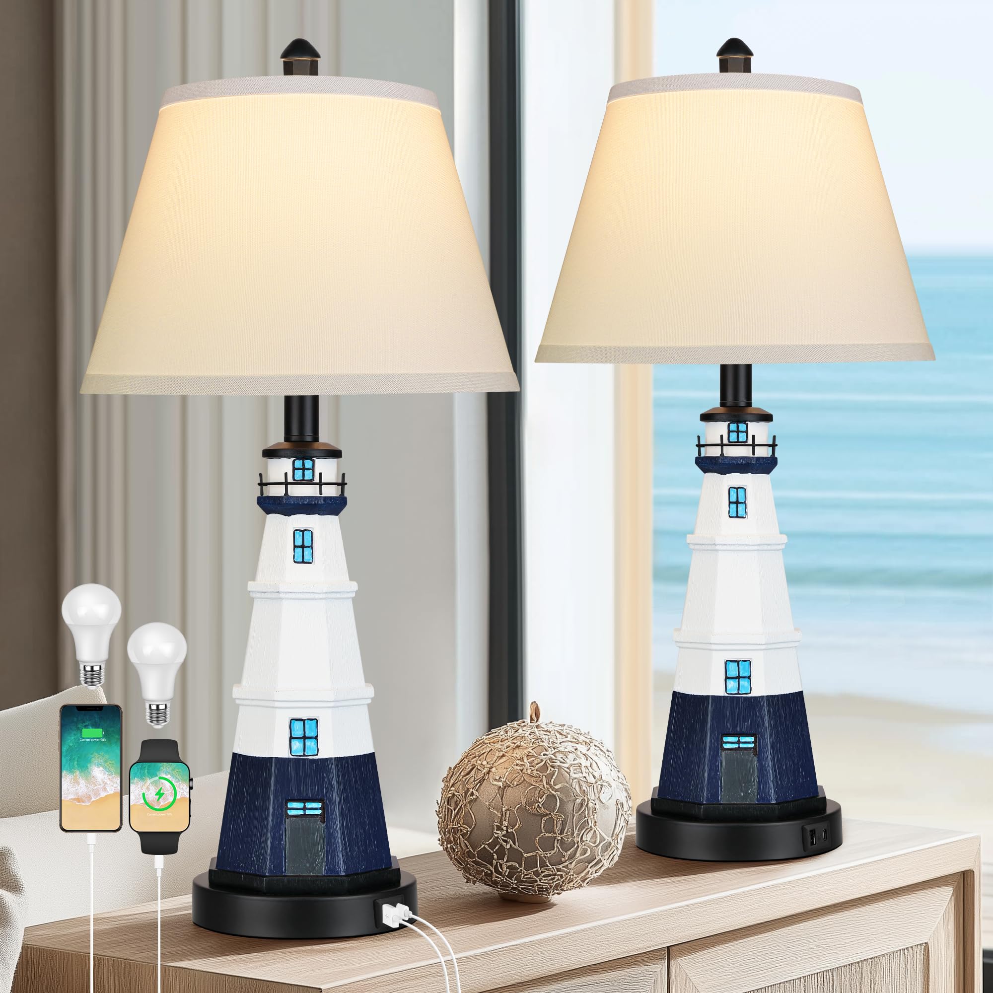 WIHTU lighthouse table lamps set 2 showcase nautical design for cozy bedrooms