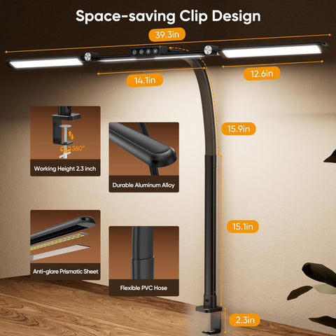 WIHTU desk lamp supports large monitors and drafting areas with flexible positioning.