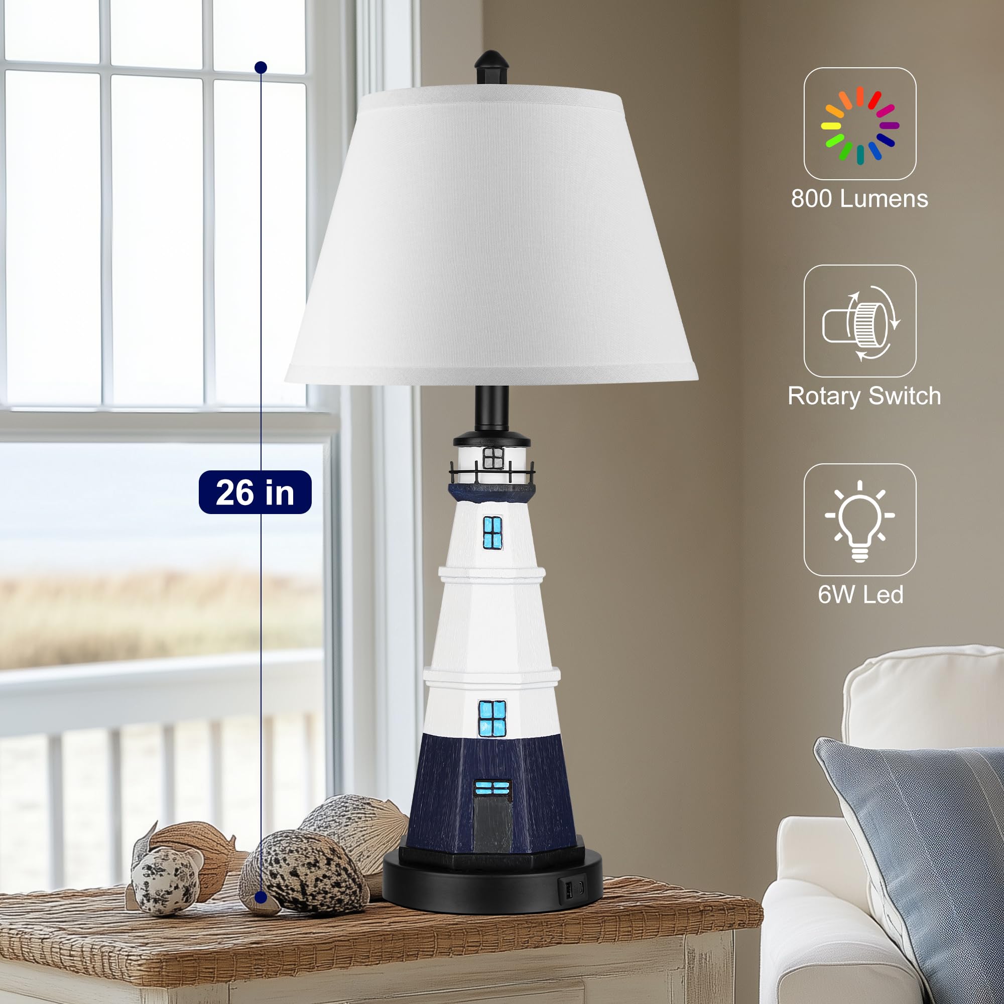 WIHTU nautical style resin base lamps highlight living room ambiance