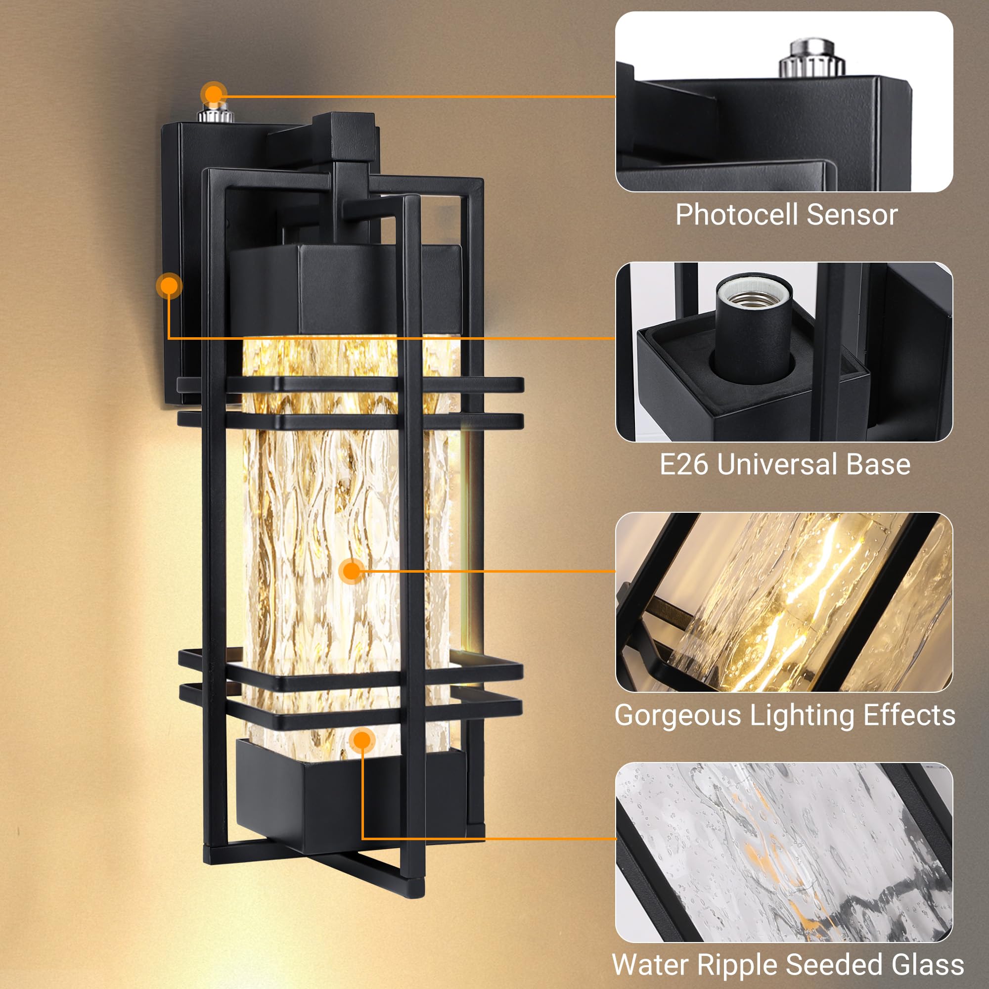 WIHTU porch light with sensor-activation for hands-free dusk-to-dawn convenience.