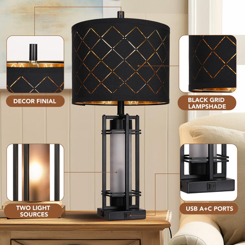 WIHTU lamp showing USB dual ports for convenient device charging