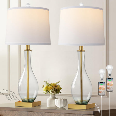 WIHTU table lamps 2-pack with glass gradient base for stylish nightstand lighting.