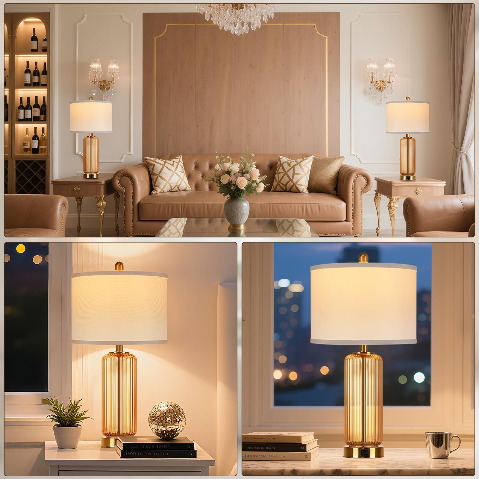 WIHTU brown finish glass lamps complement warm bedroom tones