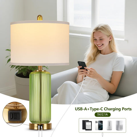 WIHTU lamp front view shows USB-C and USB-A charging ports.