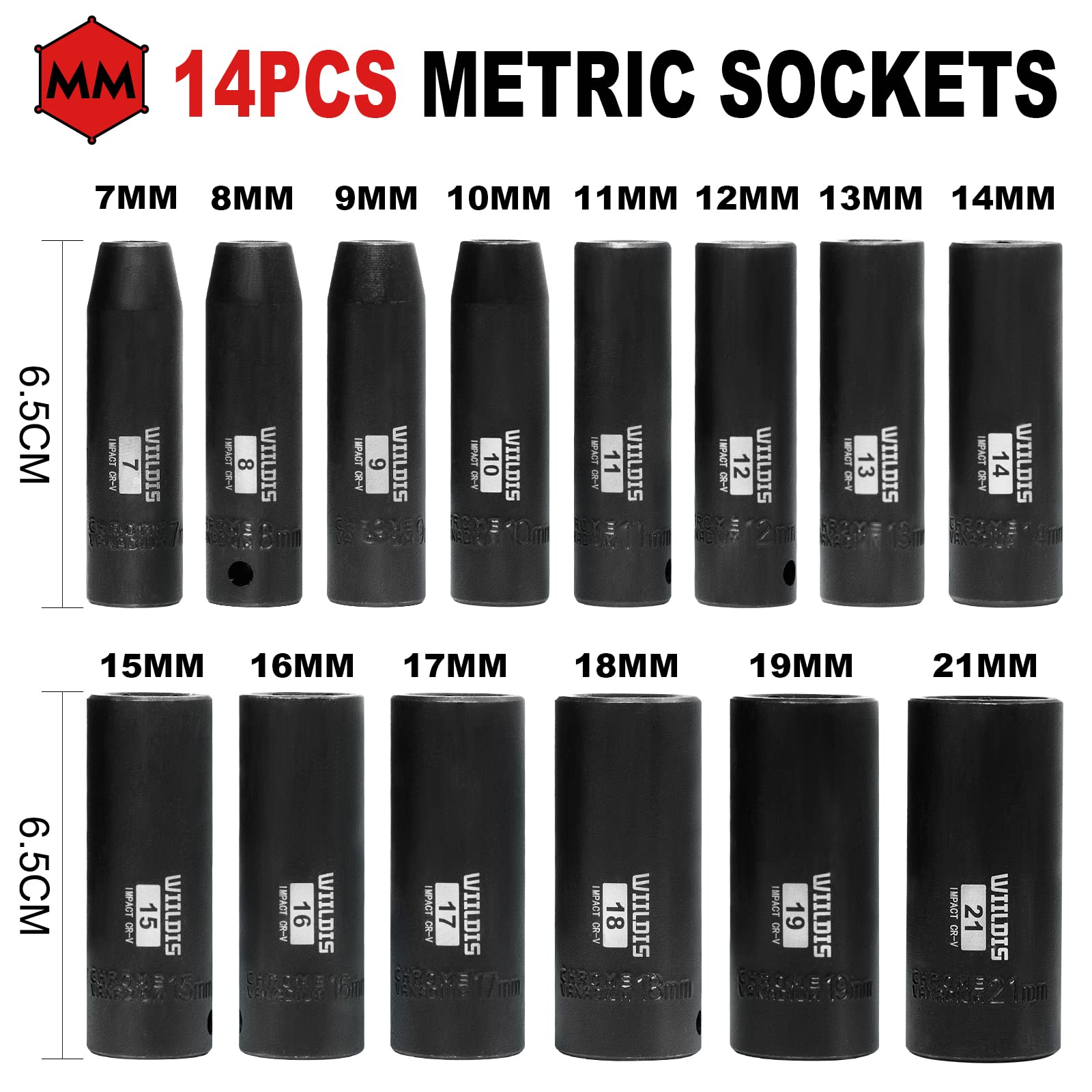 WIILDIS sockets featuring a 6-point design to resist rounding off fasteners