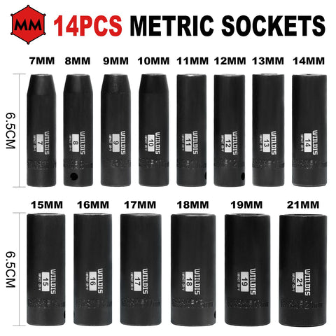 WIILDIS sockets featuring a 6-point design to resist rounding off fasteners