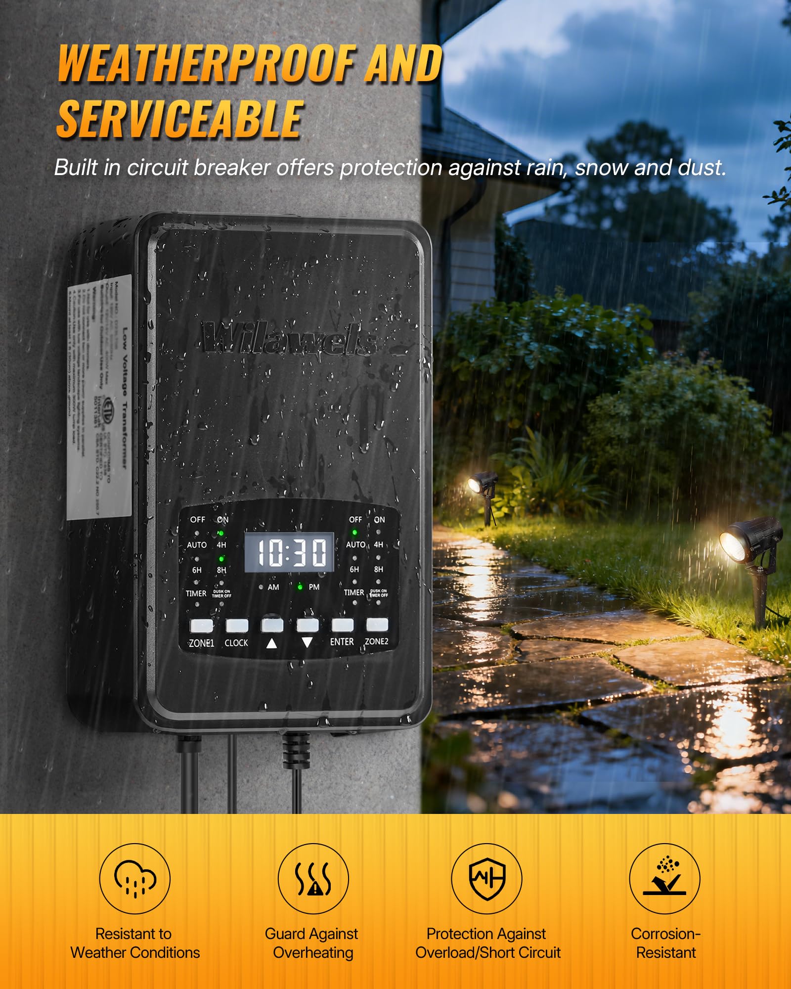 WILAWELS IP65 aluminum lights stand up to rain and harsh weather.