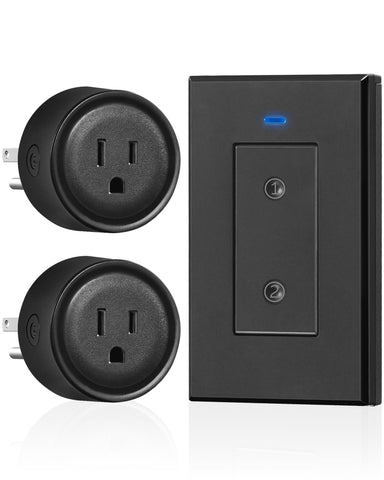 WILAWELS black remote control outlet with two outlets for convenient wireless lighting control.