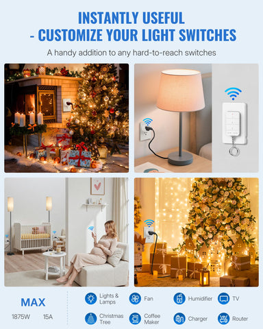 Expandable system with additional remotes and outlets for customized control.