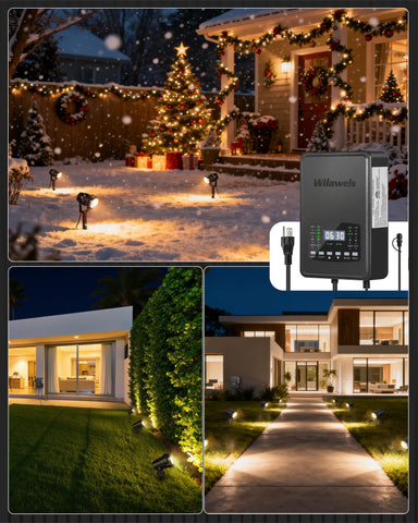 WILAWELS landscape lights illuminate trees, gardens, and fences with warm glow.