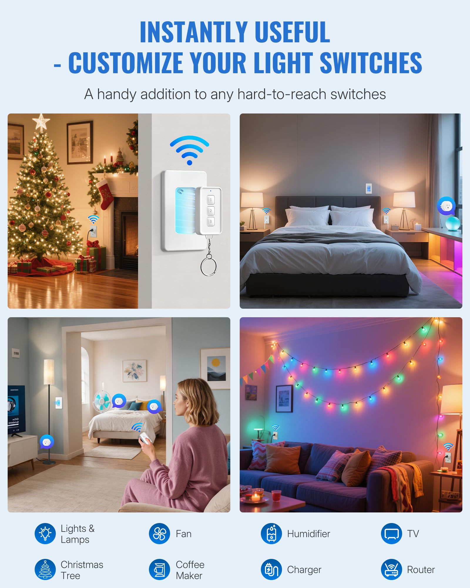 WILAWELS remote-control-outlet in-use-lamps shows convenient control for lamps and appliances.