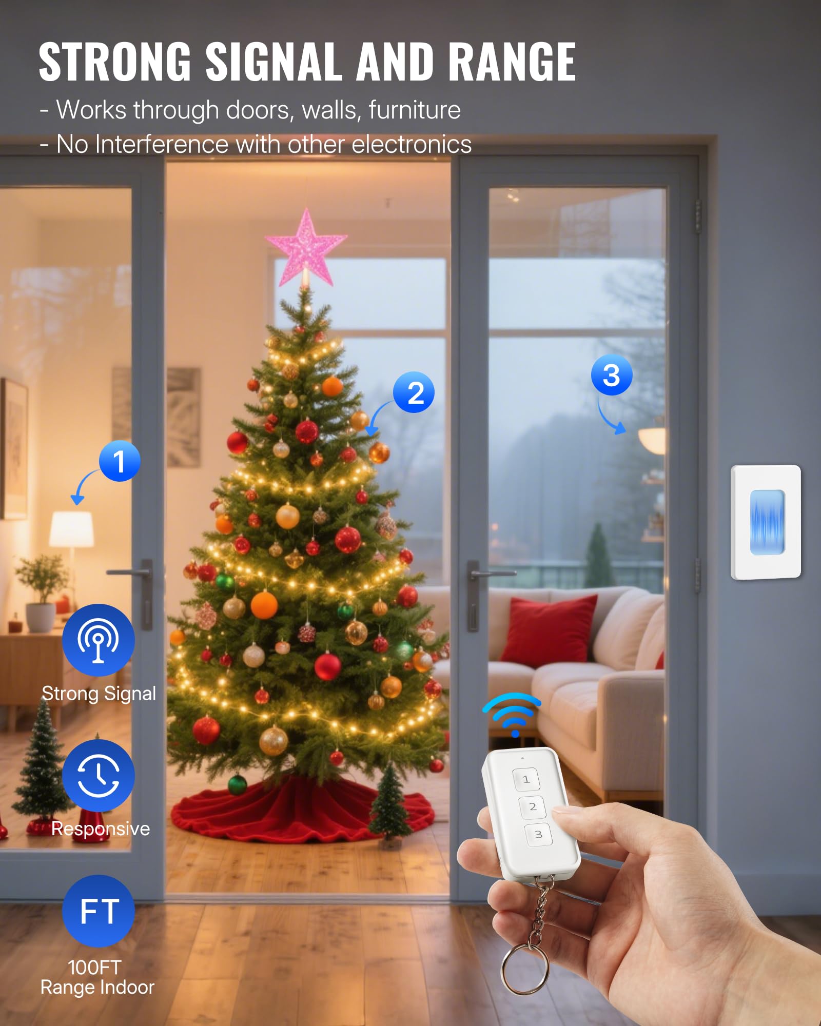 WILAWELS remote-control-outlet magnetic-base features easy wall mounting with adhesive options.