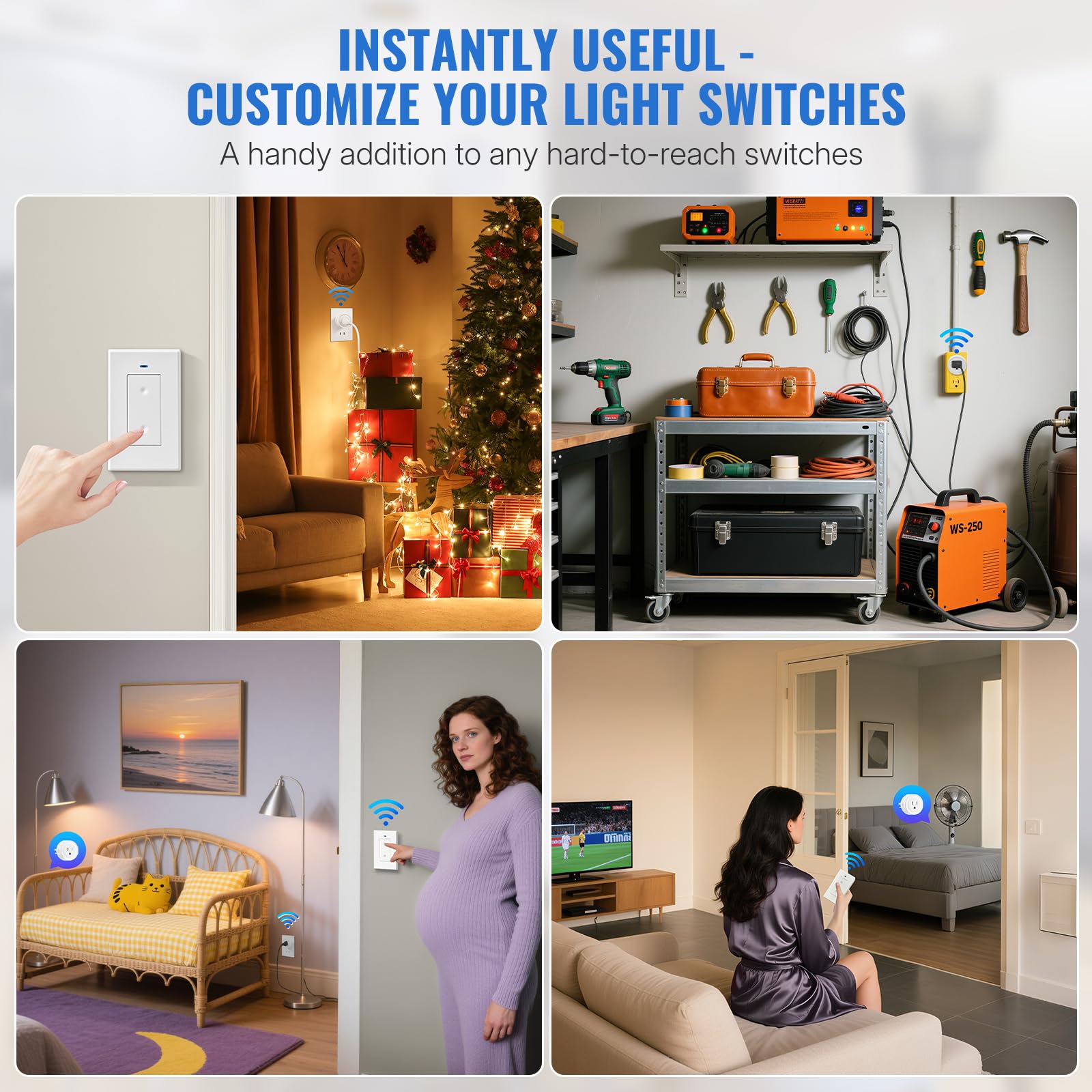 WILAWELS remote outlet powering Christmas lights for easy seasonal control.