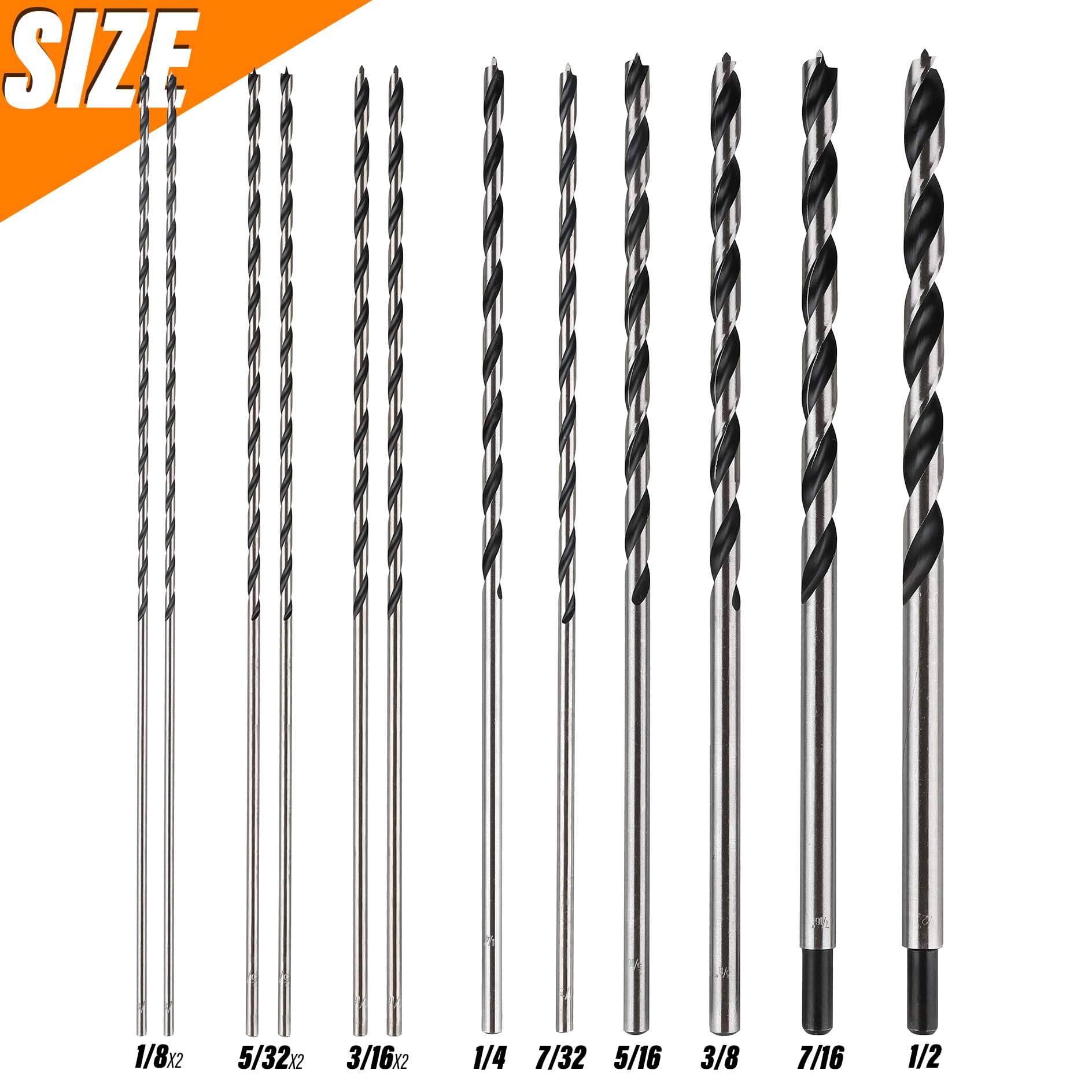 WildBossy 12in Brad Point drill bit set with reduced shank for compatibility