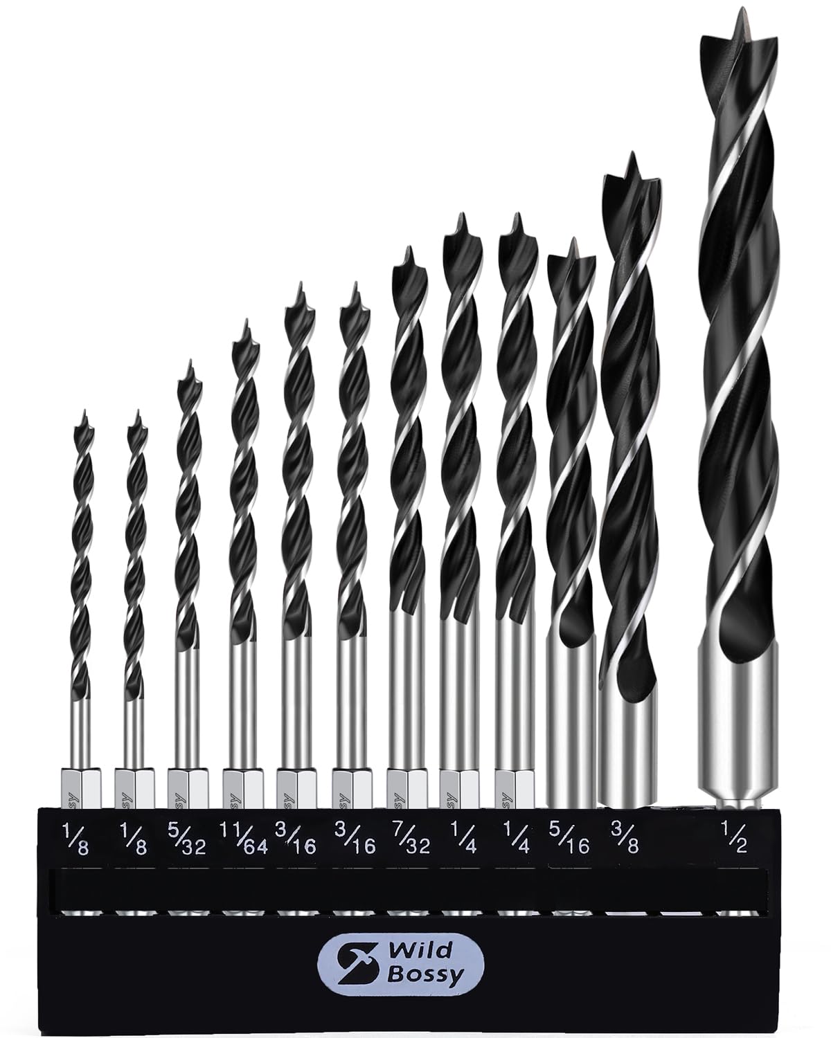 WildBossy brad point drill bit set for precise starting holes in hardwood, plywood, and plastic.