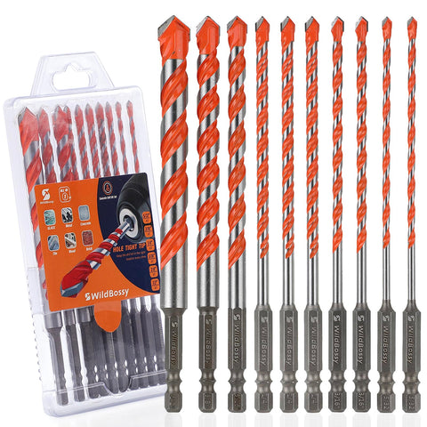 WildBossy concrete carbide drill bit set closeup showing durable NF10X tip for tough materials