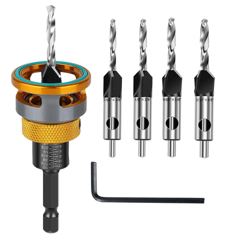 WildBossy countersink drill bit set 4pc shown for precise pilot and countersink in wood
