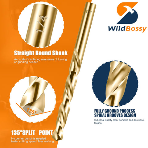 WildBossy cobalt bits ideal for stainless steel and hard metals in tough jobs.