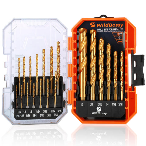 WildBossy M35 cobalt drill bits in storage case for easy organization.