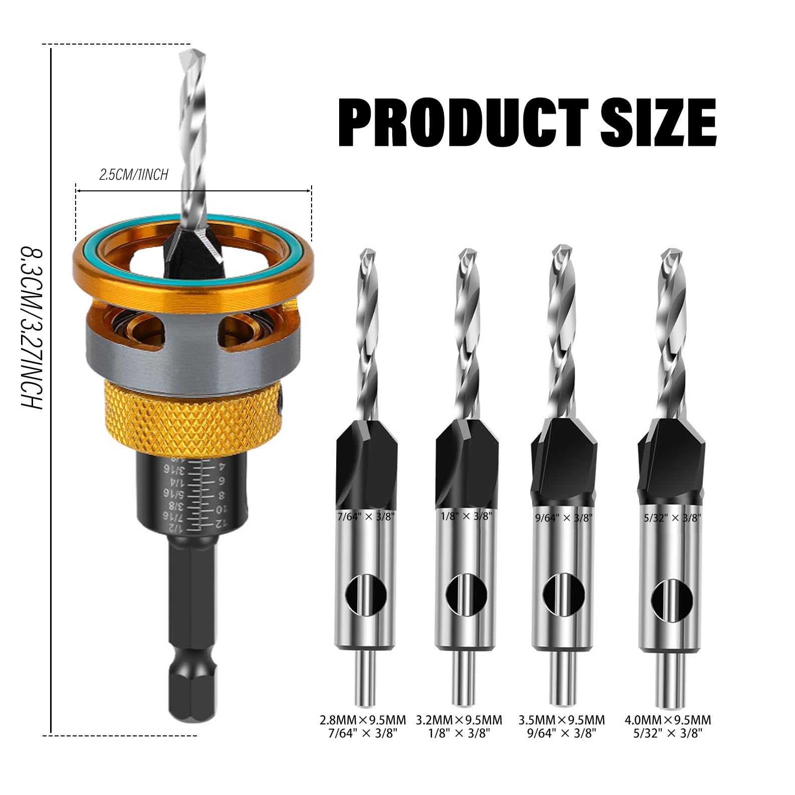 WildBossy pilot bits with 7/64 and 3/8 sizes for precise countersinking
