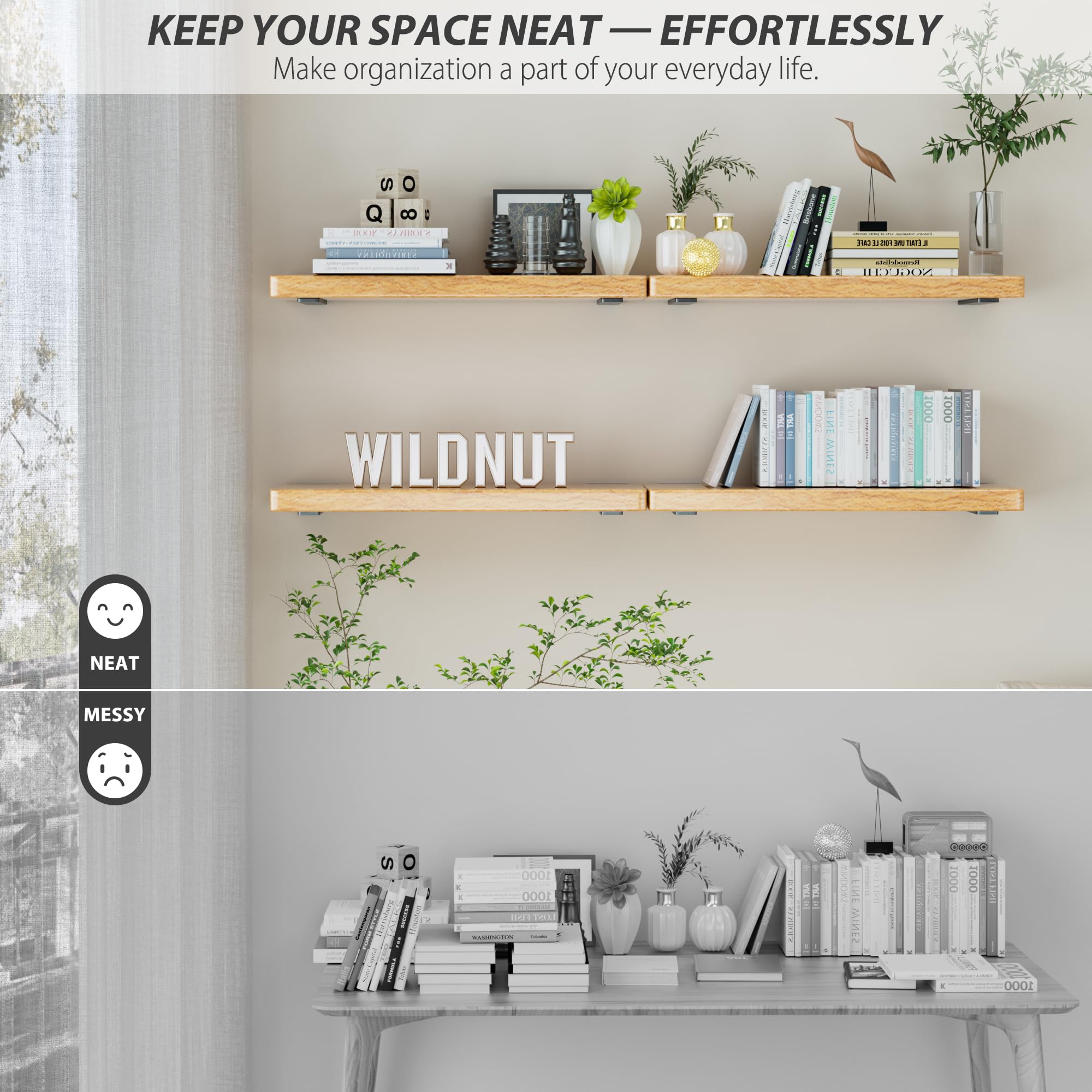Wildnut heavy-duty L-bracket with screws included for quick, sturdy DIY shelf installation.