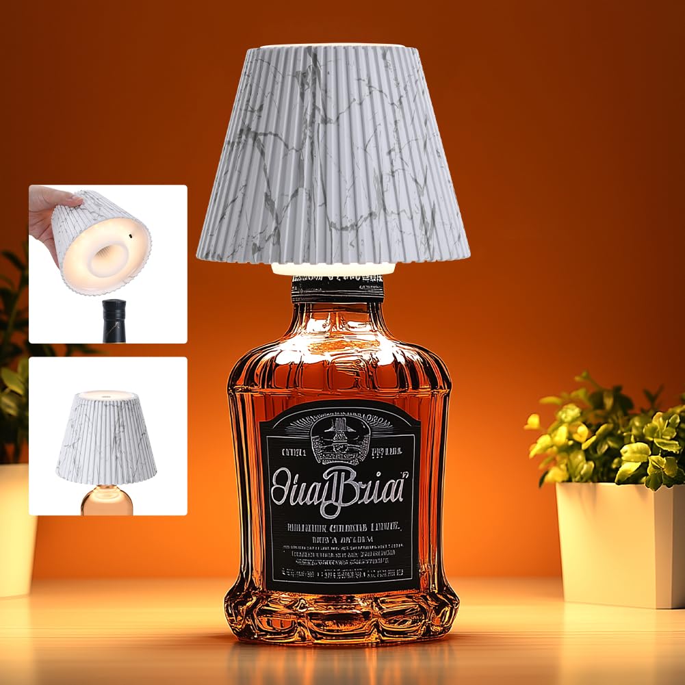 WILIT bottle lamp shade on a bottle for elegant repurposed decor.