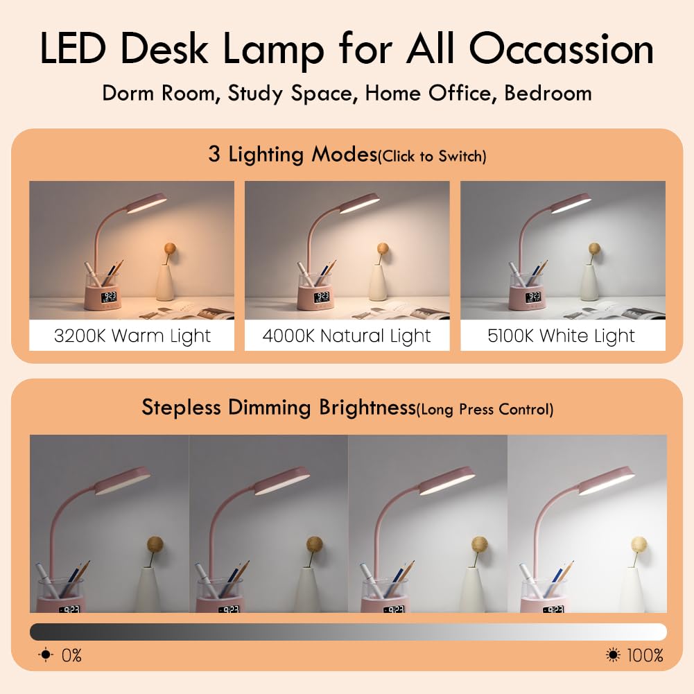 WILIT LED desk lamp shows clock and timer to manage study sessions.