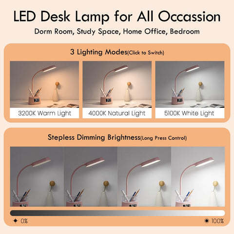WILIT LED desk lamp shows clock and timer to manage study sessions.