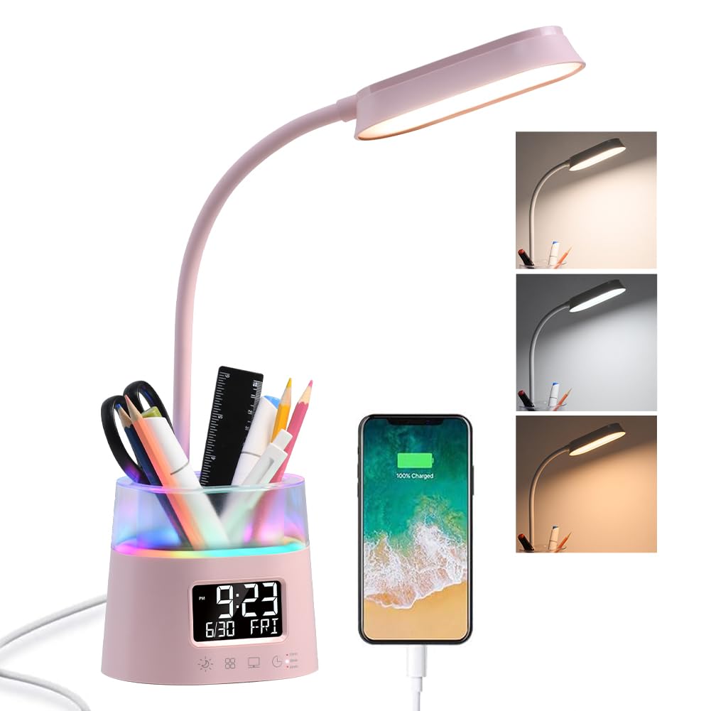 WILIT LED desk lamp with pen holder keeps dorm study space organized.