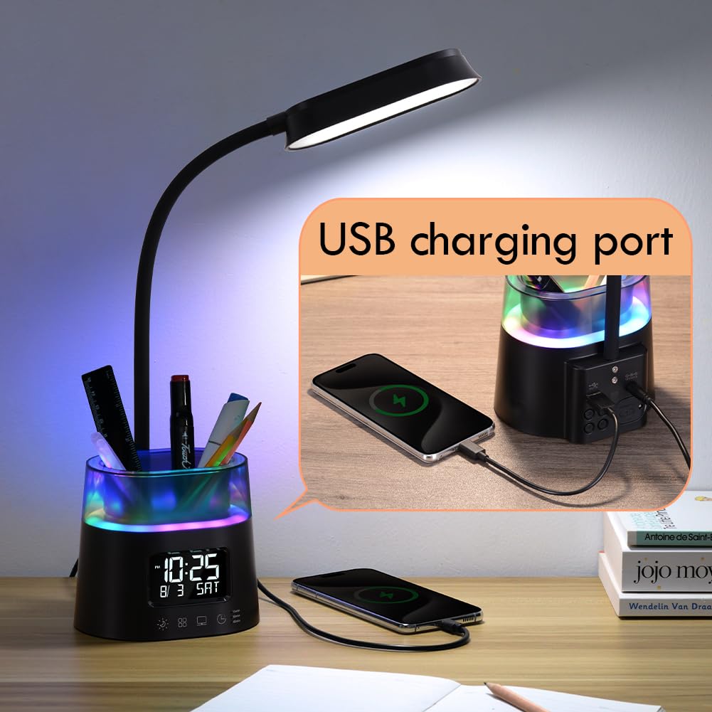 WILIT LED Kids Desk Lamp clock display visible for quick time checks.