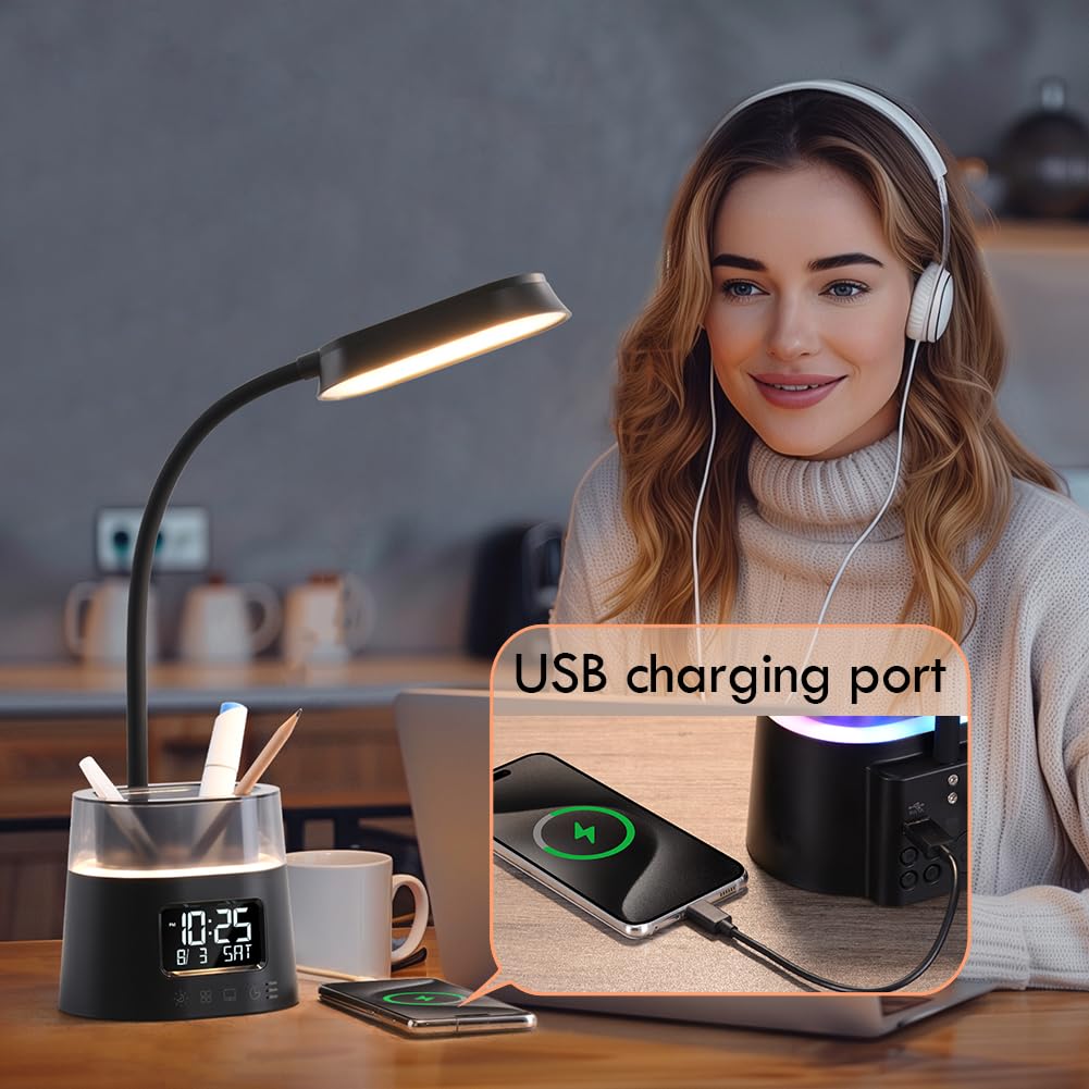 WILIT LED Kids Desk Lamp dorm room setup in black finish.