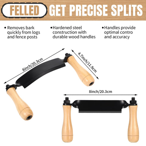 WILLBOND draw knife curved 8-inch blade for controlled bark removal and shaping.