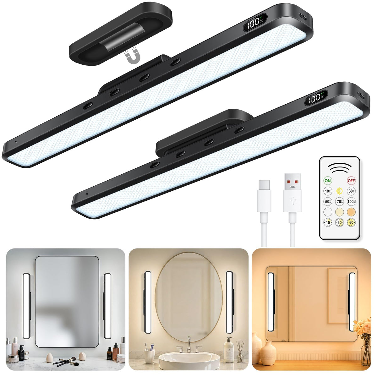 WILLED 5W vanity light on left mirror with remote for even makeup lighting