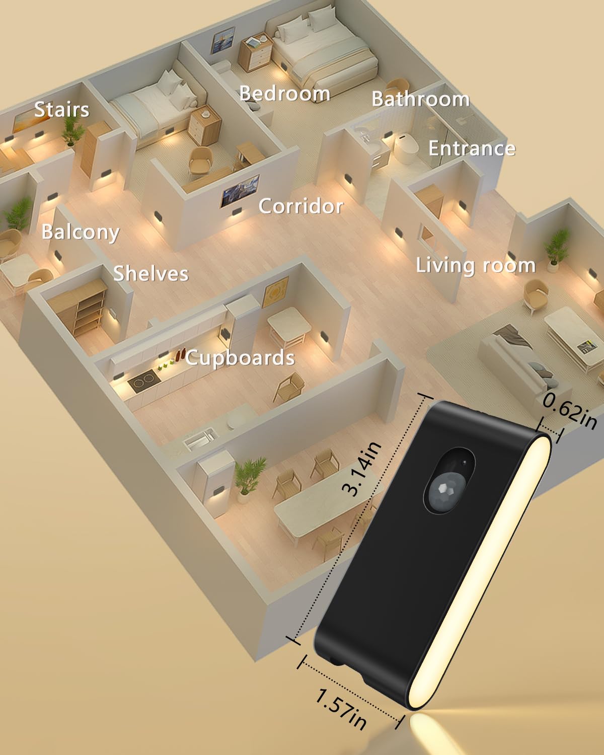 WILLED motion-detection activation offers convenient nighttime visibility.