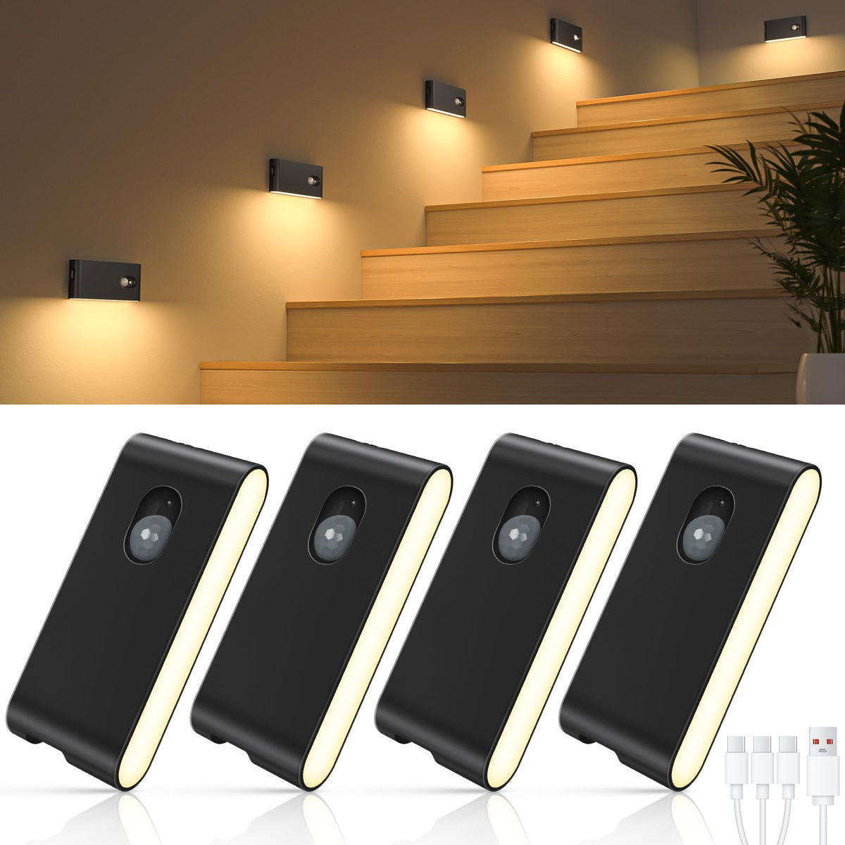 WILLED motion-sensor night light on stairs for safe, hands-free illumination.