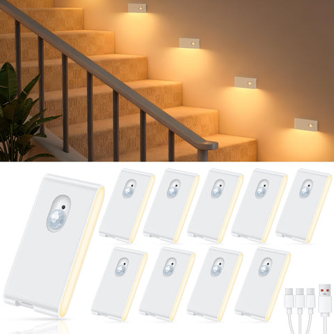 WILLED rechargeable night light on stairs using magnetic mount for easy placement.