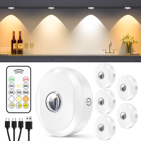 WILLED rechargeable puck lights with remote illuminate kitchen cabinets with effortless control.