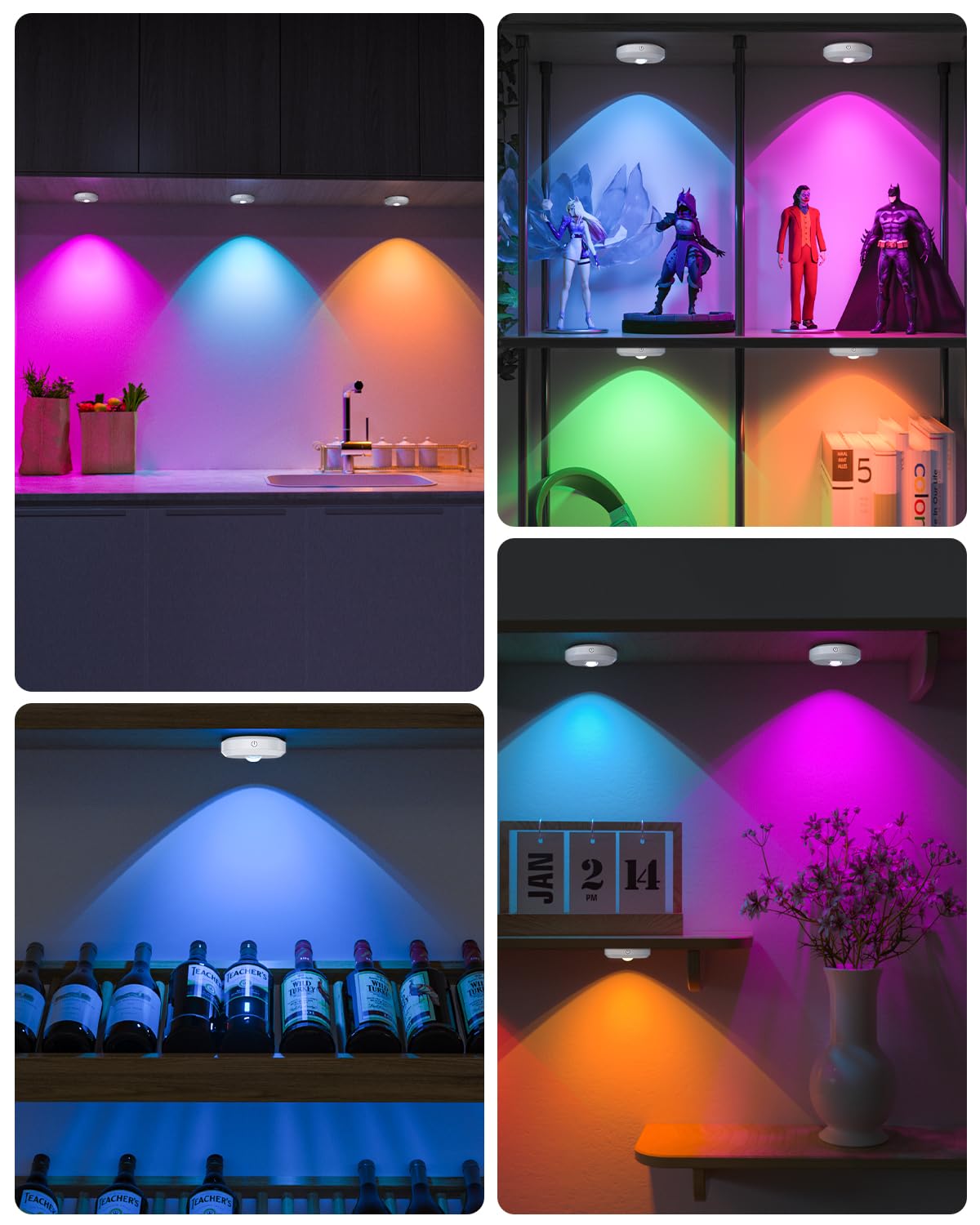 WILLED RGB puck lights adhesive option for non-metal surfaces